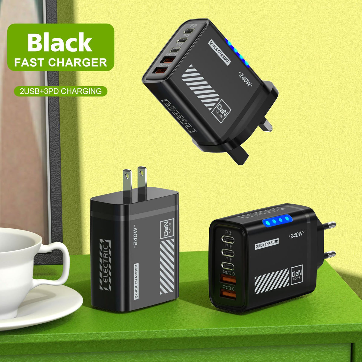 240W USB-C Multi-Port Fast Charger | Dual USB + 3PD