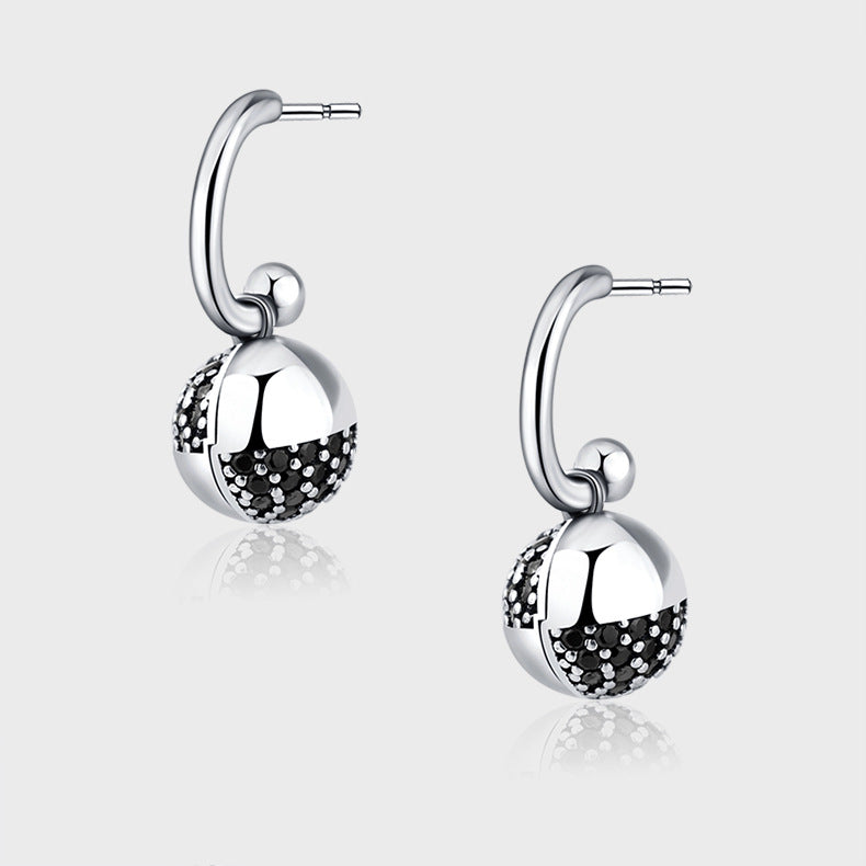 925 Sterling Silver Wishing Ball Zircon Earrings | 9mm Geometric Stud Earrings
