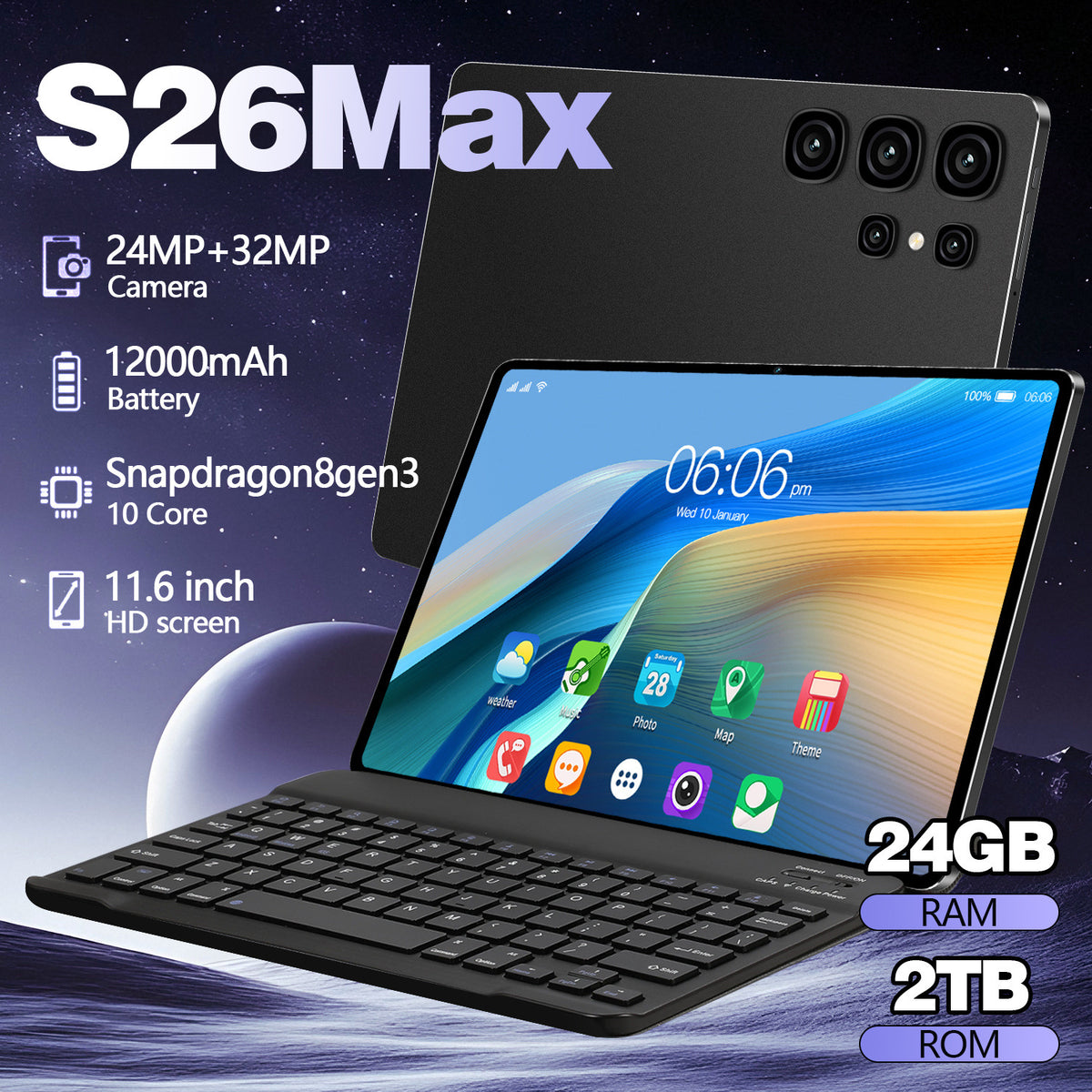10 Inch Home Tablet S26  Wi-Fi  Play 5G 24gb 2TB