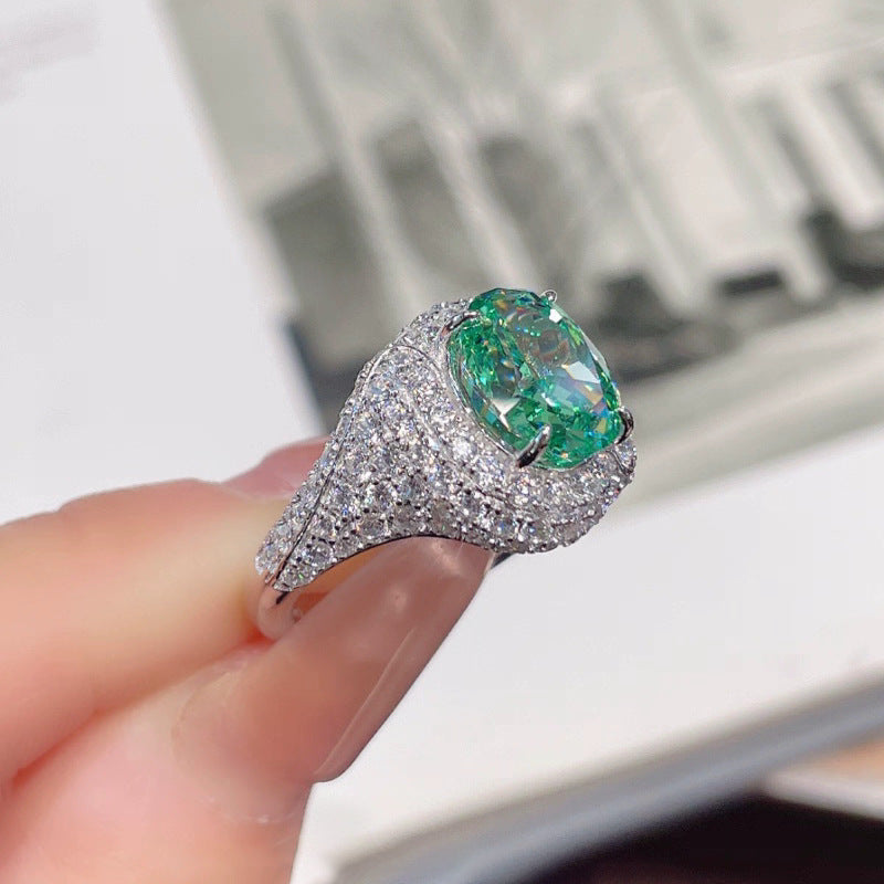 Emerald Zircon Geometric Open Ring for Women | White Gold Tone