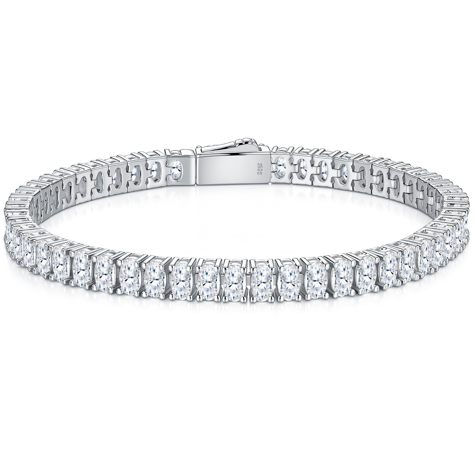 Egg-Cut Moissanite Platinum Plated S925 Silver Bracelet | GRA Certified