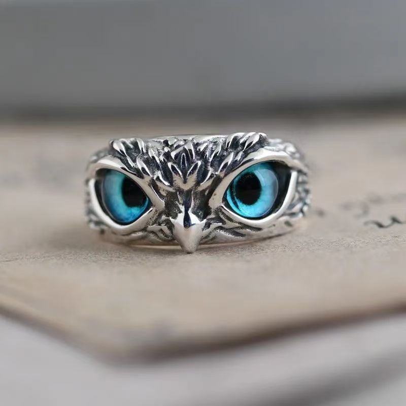 خاتم البومة العتيق المفتوح والقابل للتعديل للنساء والرجال