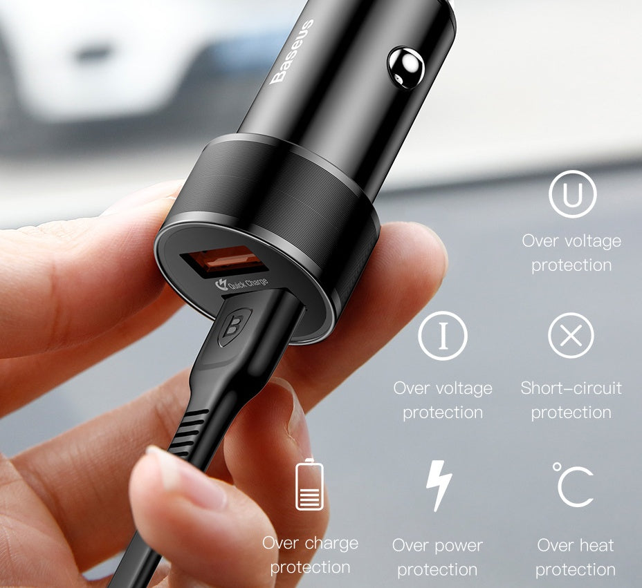 36W Dual USB Car Charger with QC3.0 &amp; PD Fast Charging