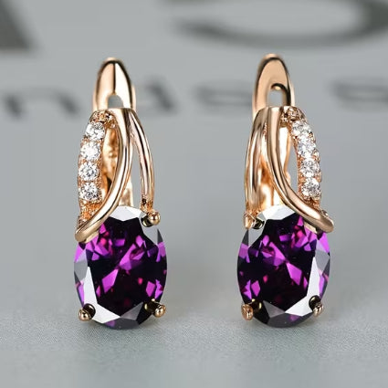 Purple Zircon 18K Gold Plated Copper Earrings for Women