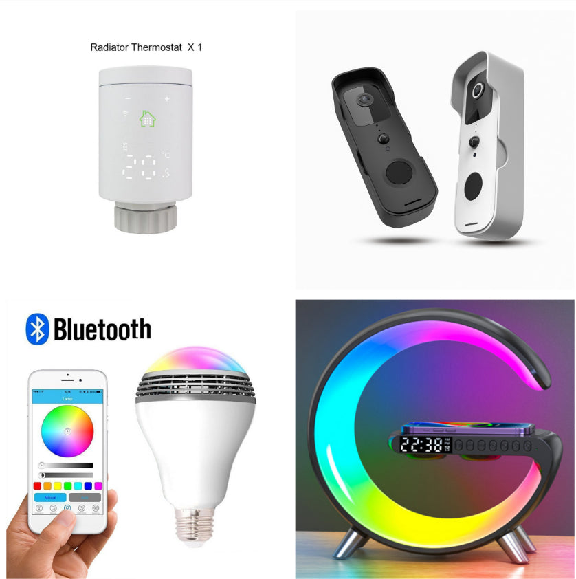 مصباح LED ذكي جديد على شكل حرف G مع سماعة بلوتوث وشاحن لاسلكي ومصباح أجواء بتحكم عبر التطبيق لتزيين غرف النوم والمنزل