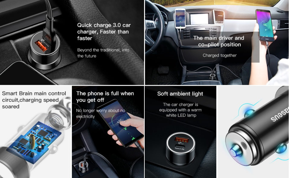 36W Dual USB Car Charger with QC3.0 &amp; PD Fast Charging