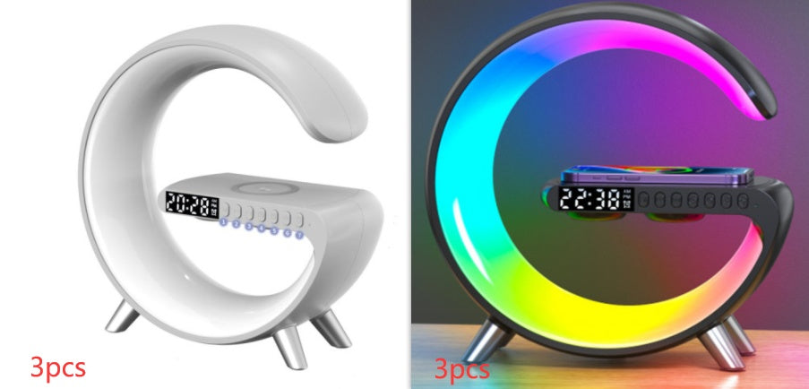 مصباح LED ذكي جديد على شكل حرف G مع سماعة بلوتوث وشاحن لاسلكي ومصباح أجواء بتحكم عبر التطبيق لتزيين غرف النوم والمنزل