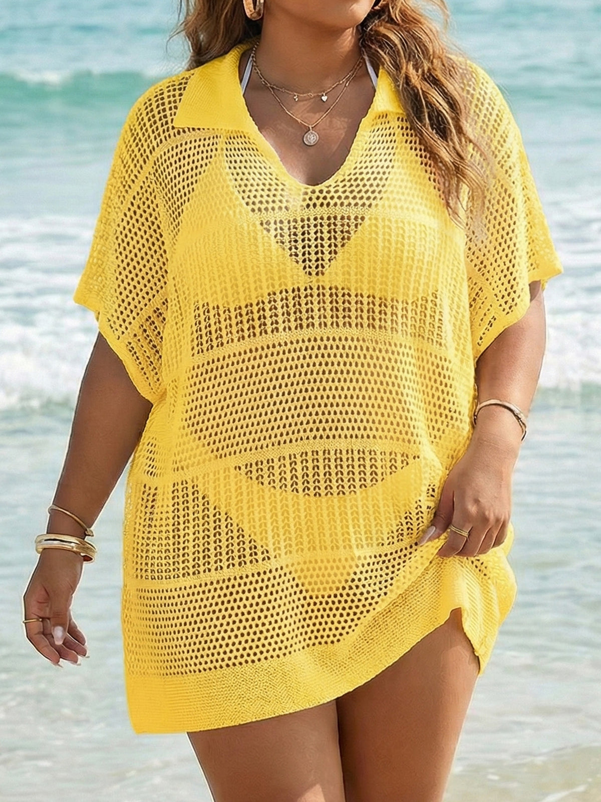 Women's Polo-Neck Blouse Plus-Size Beach Cover-Up