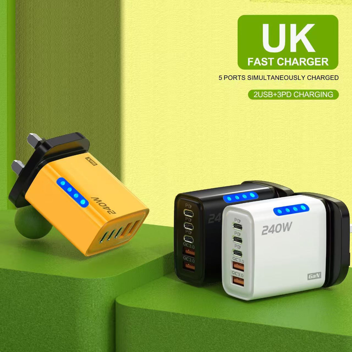 240W USB-C Multi-Port Fast Charger | Dual USB + 3PD