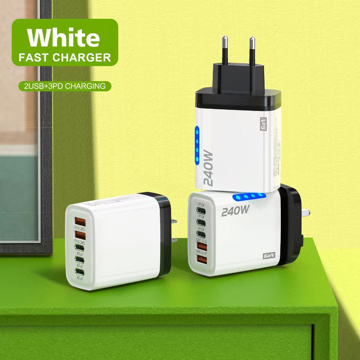 240W USB-C Multi-Port Fast Charger | Dual USB + 3PD
