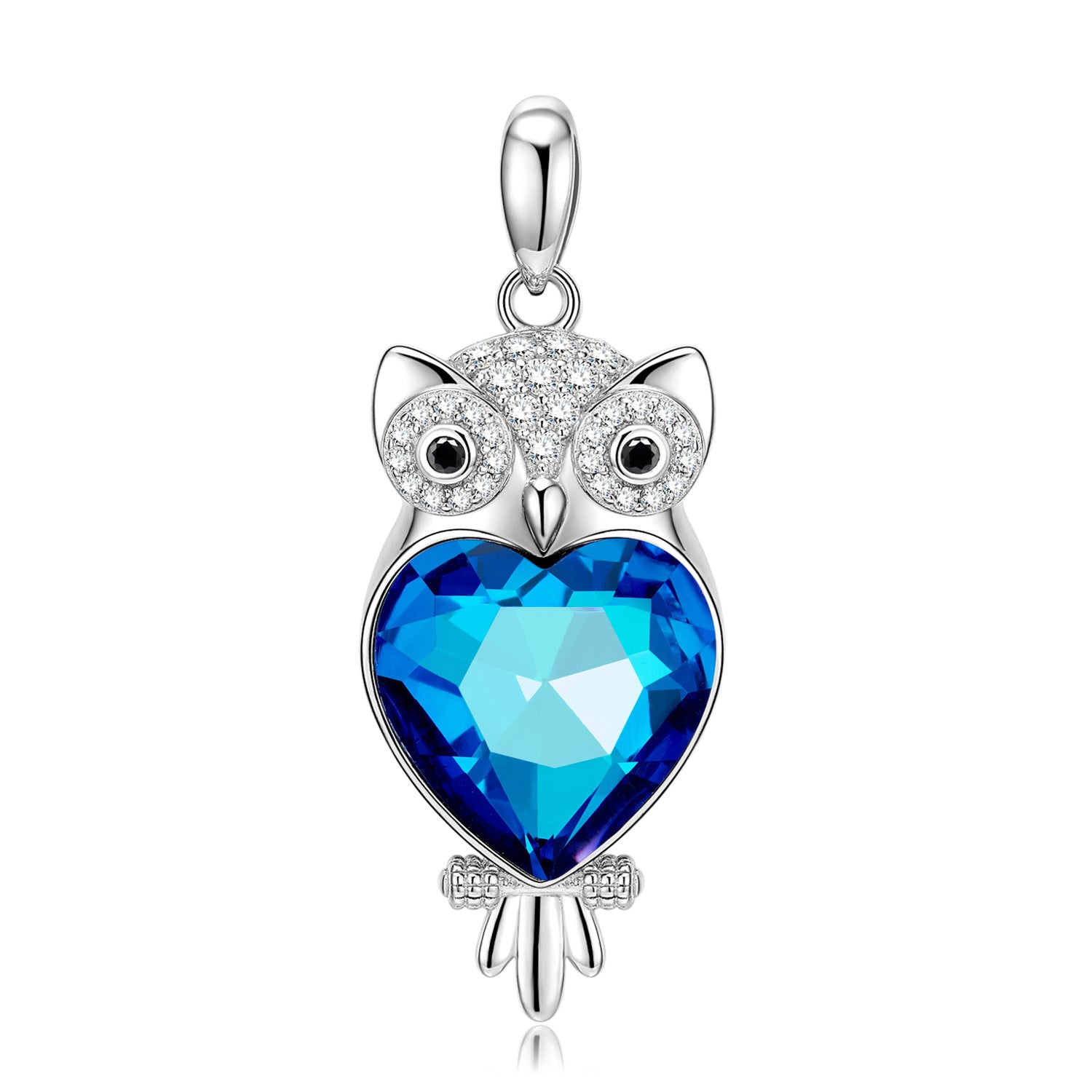 Owl 925 Sterling Silver Blue Crystal Necklace Pendant | Geometric Love Charm