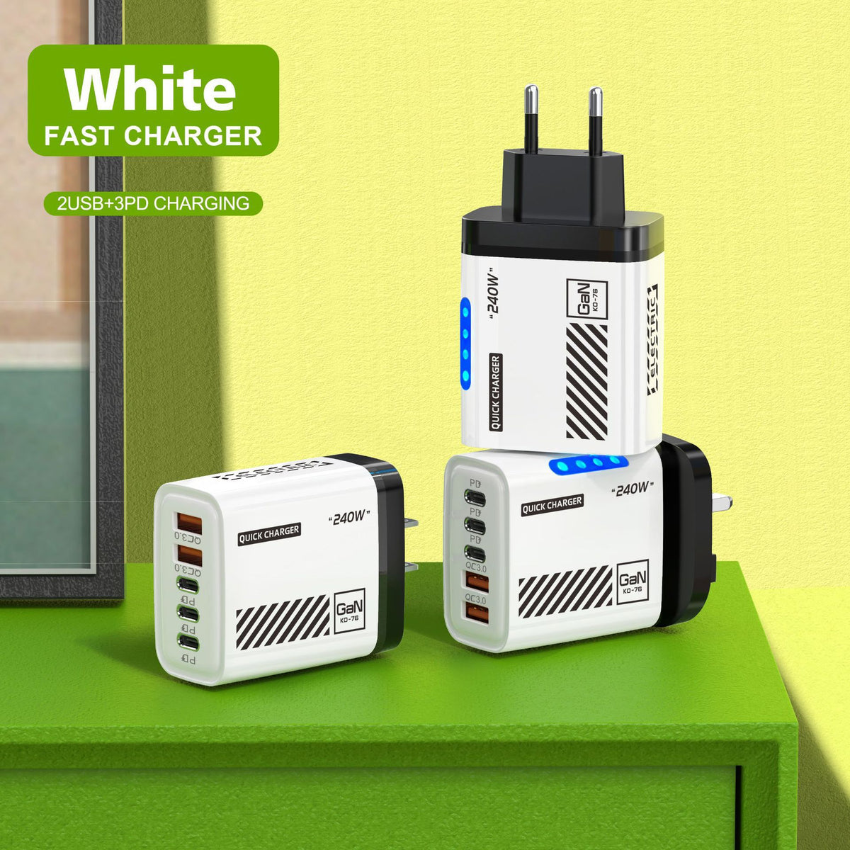 240W USB-C Multi-Port Fast Charger | Dual USB + 3PD