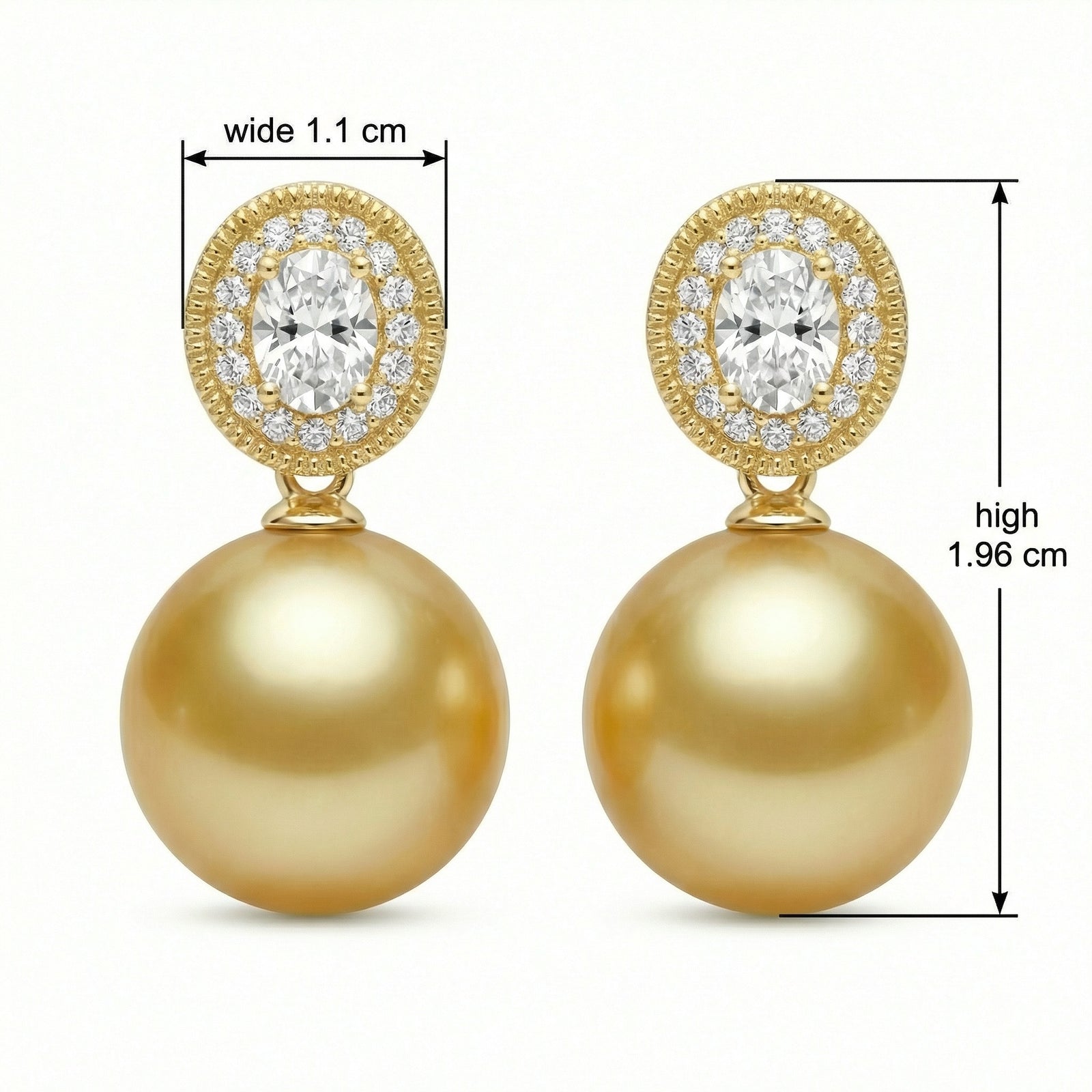 925 Sterling Silver Radiant Champagne South Sea Pearl and Brilliant Diamond Halo Dangle Earrings