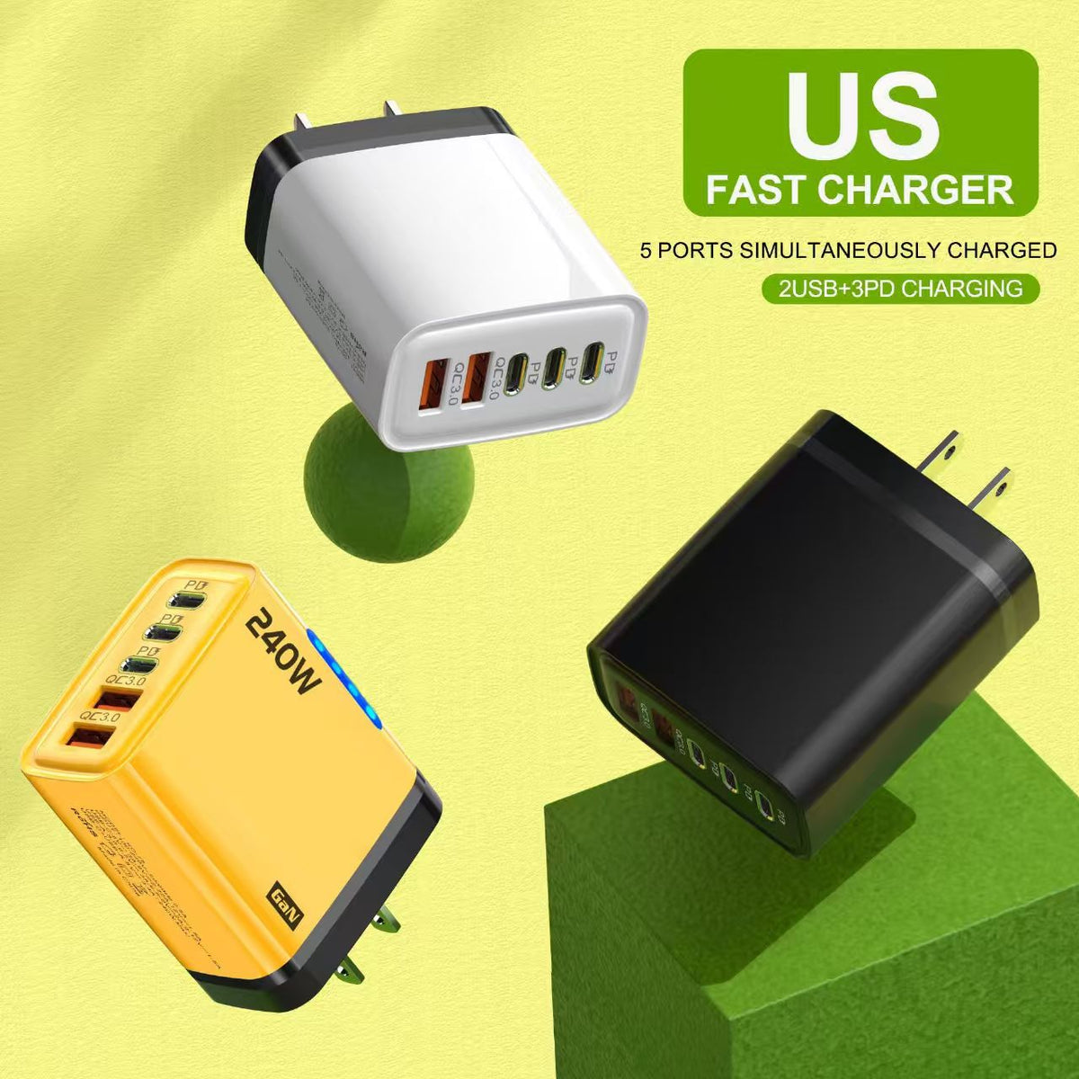 240W USB-C Multi-Port Fast Charger | Dual USB + 3PD