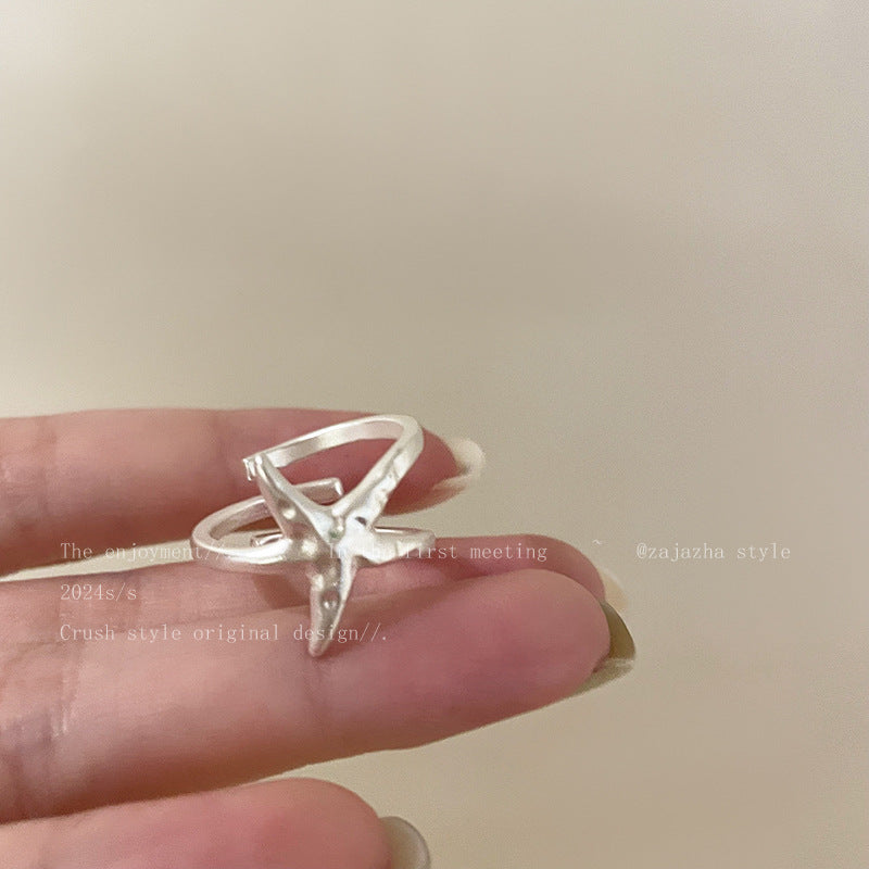 Starfish Bead Adjustable Open Ring for Women | Retro Literary Style