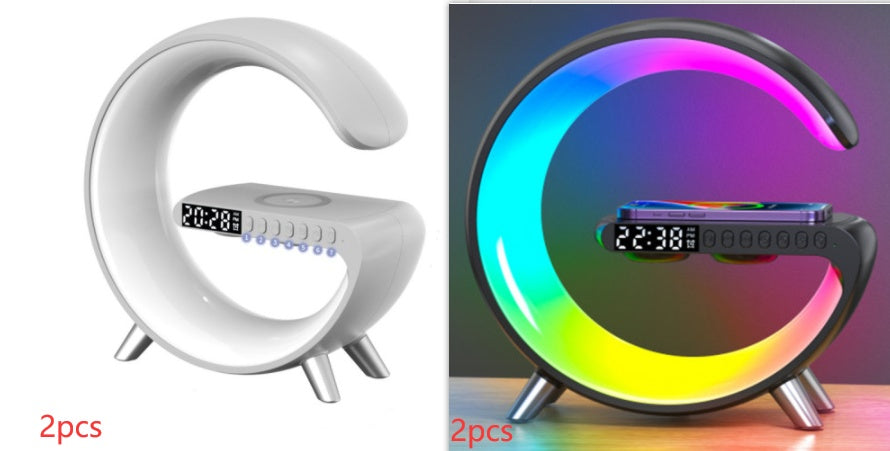 مصباح LED ذكي جديد على شكل حرف G مع سماعة بلوتوث وشاحن لاسلكي ومصباح أجواء بتحكم عبر التطبيق لتزيين غرف النوم والمنزل