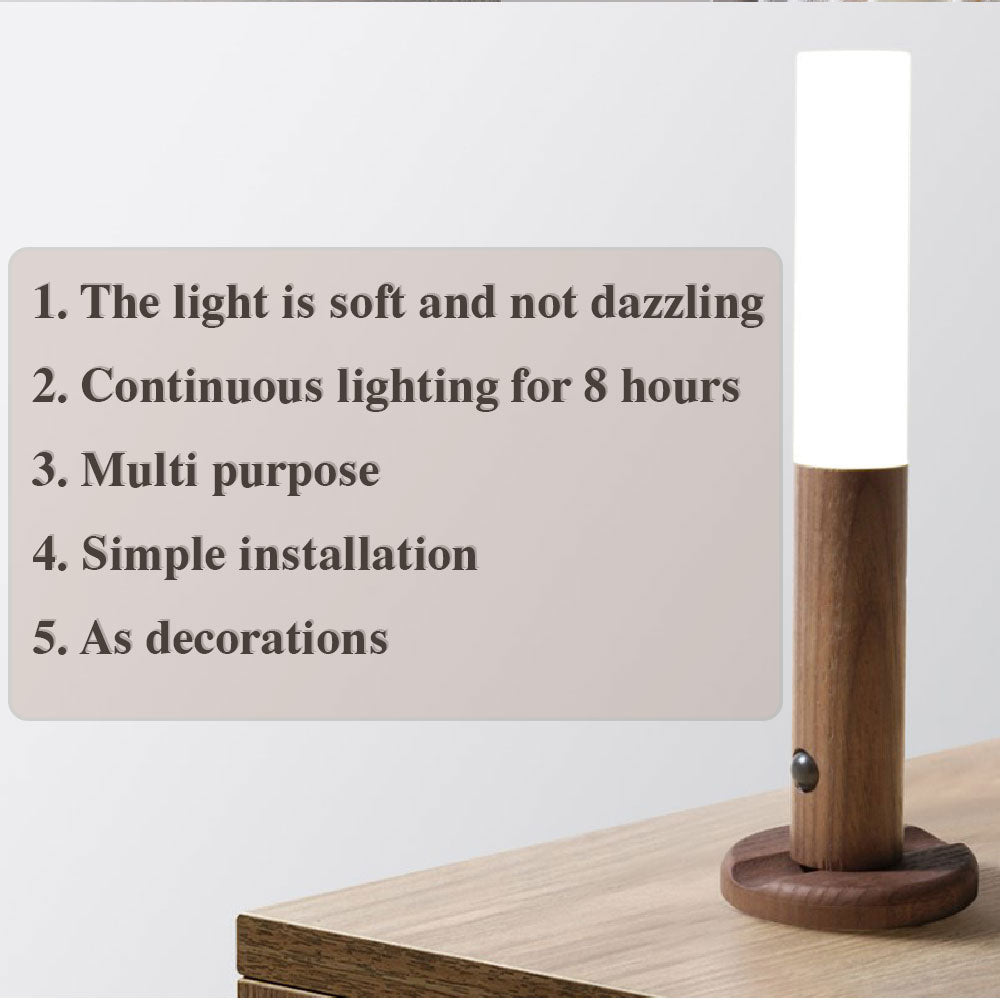 مصباح ليلي لاسلكي خشبي مغناطيسي تلقائي LED USB للممرات والشرفات مستشعر حركة PIR ضوء حائط مصباح خزانة