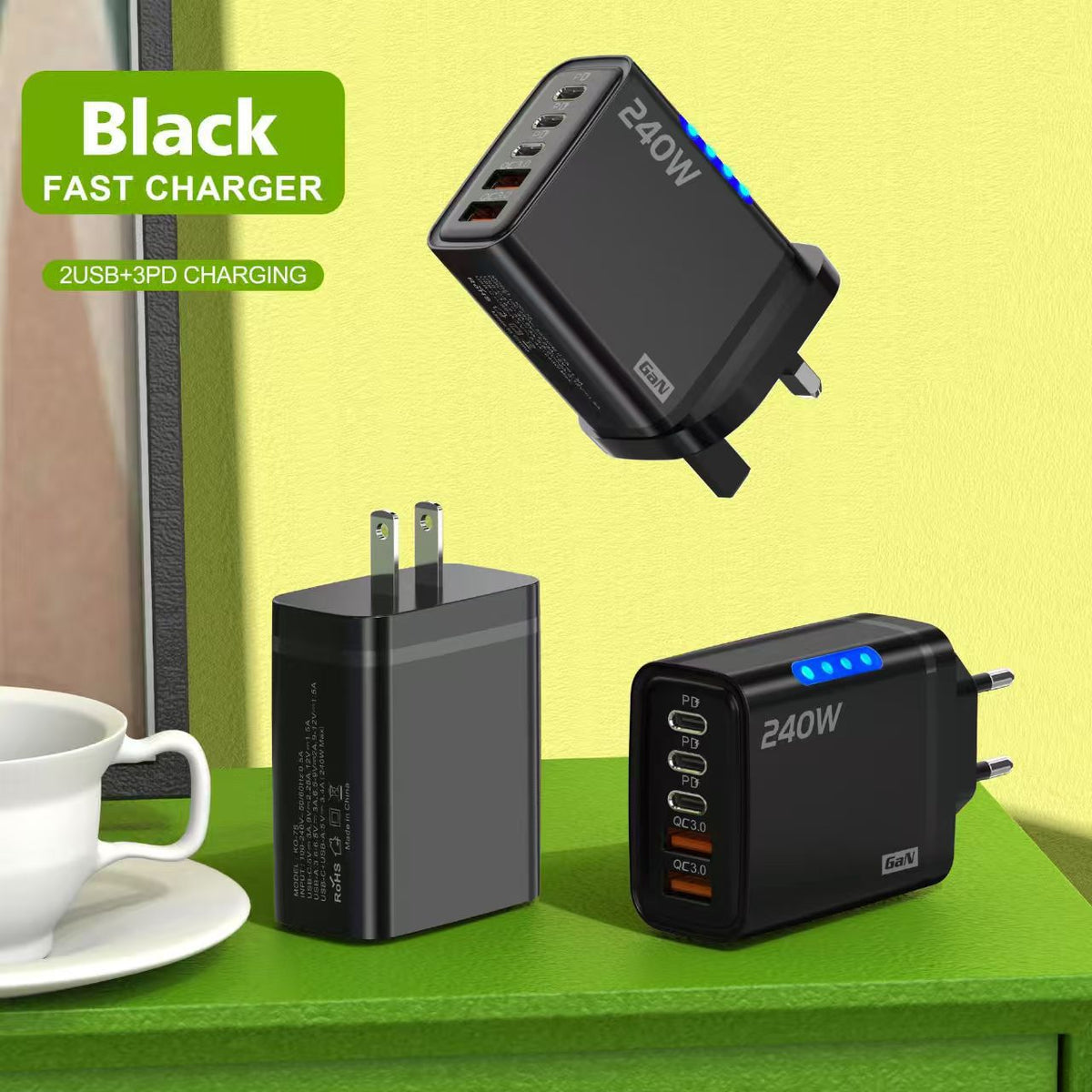 240W USB-C Multi-Port Fast Charger | Dual USB + 3PD