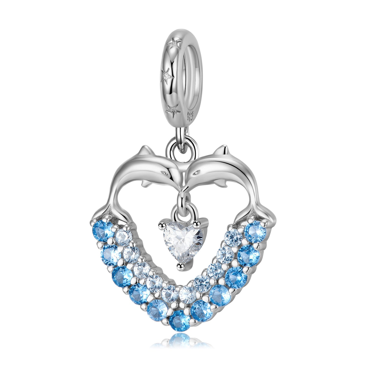 Blue Dolphin Love Pendant | 925 Sterling Silver | Bracelet & Necklace Charm