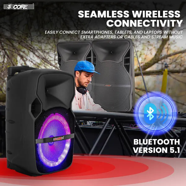 5 Core Party Speaker W Microphone 400W Big Rechargeable Bluetooth Loud PA DJ Karaoke System W Stand