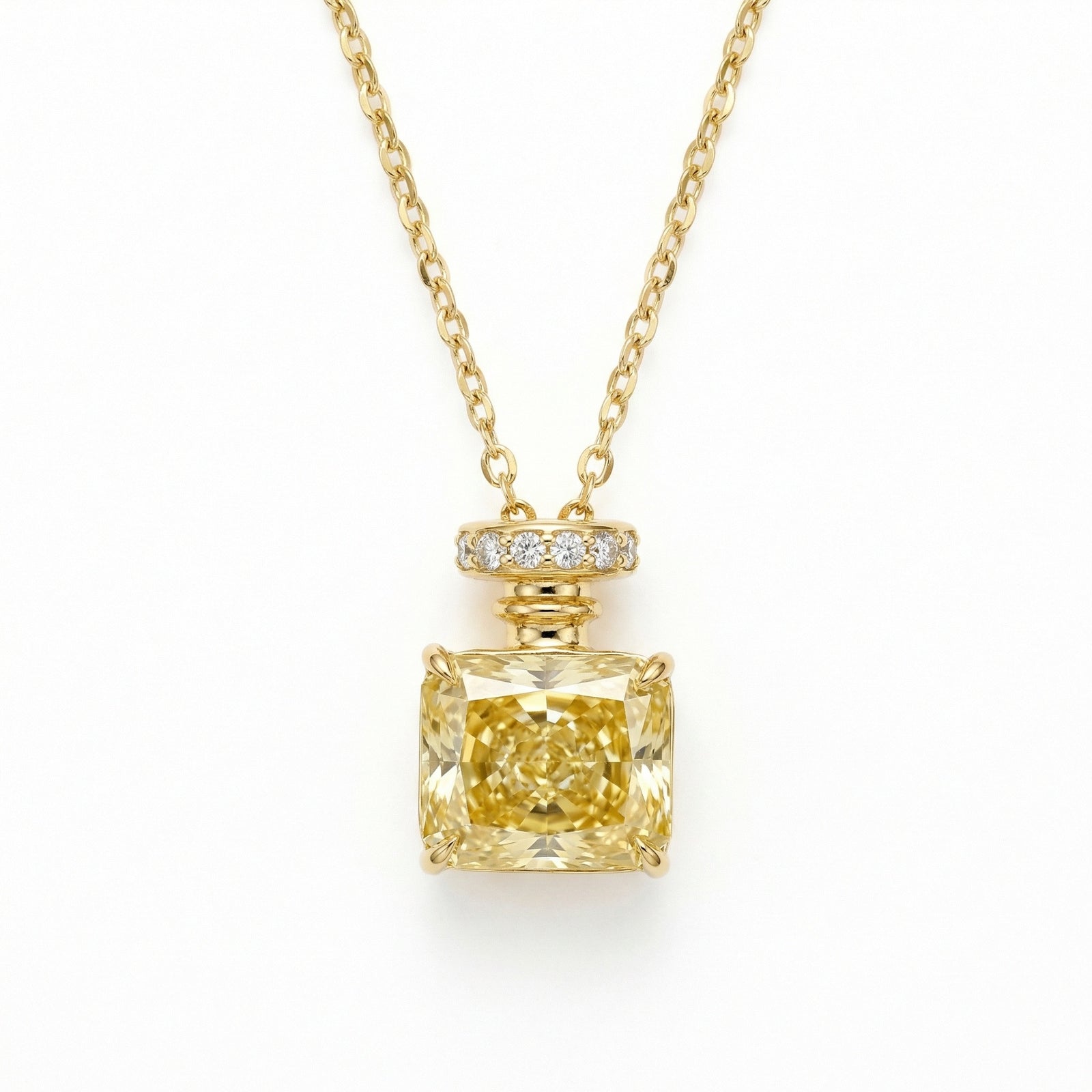 925 Sterling Silver Radiant Canary Gemstone Perfume Bottle Silhouette Pendant with Sparkling Accents