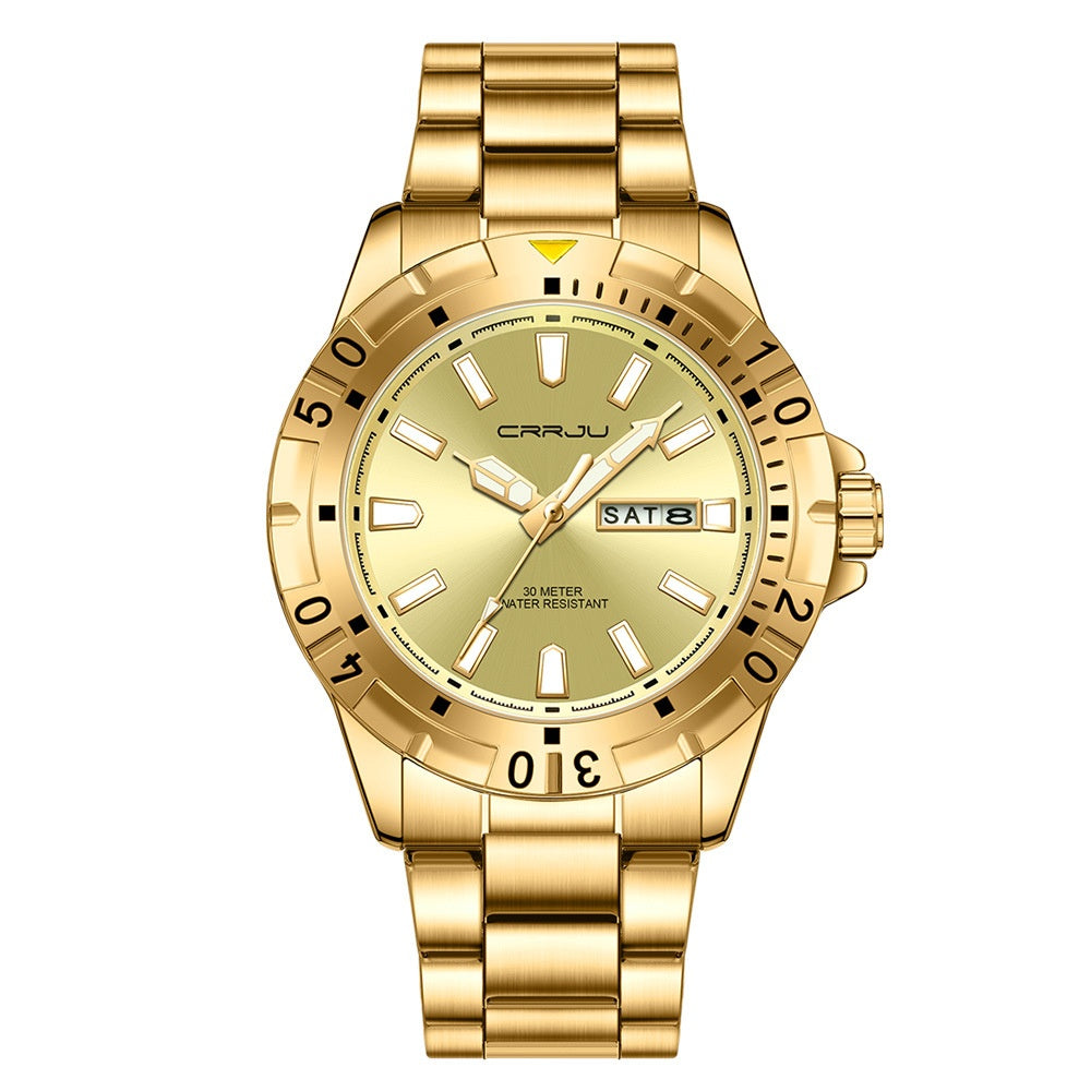 Men's Large Dial Dual-Date Calendar Quartz Business Watch | 30M Waterproof | 5 Colours