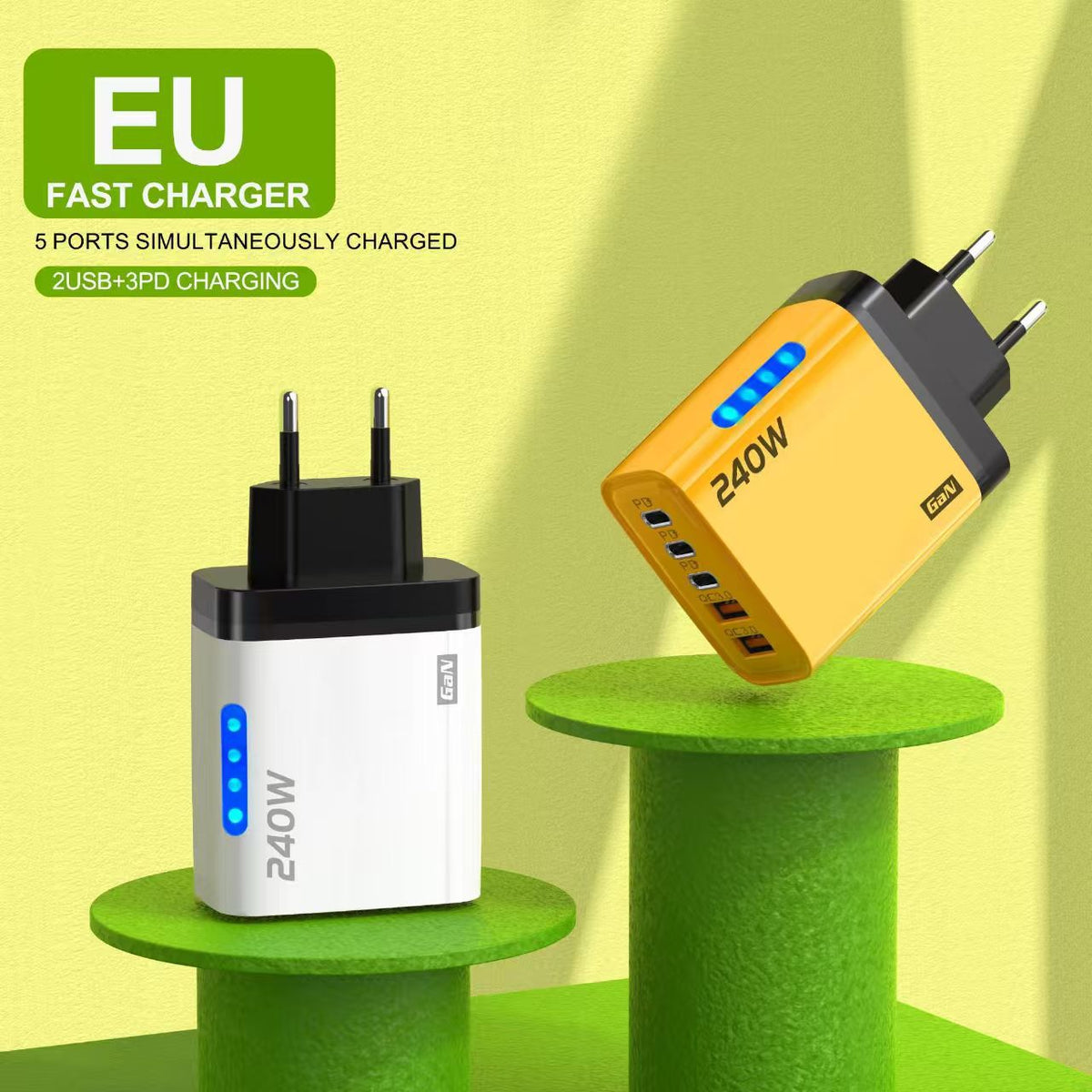 240W USB-C Multi-Port Fast Charger | Dual USB + 3PD