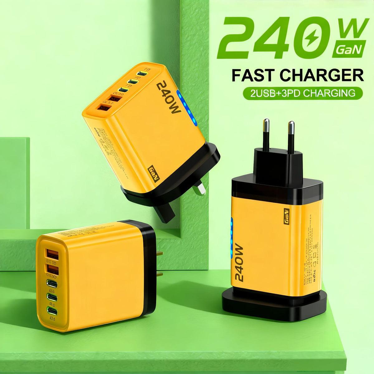 240W USB-C Multi-Port Fast Charger | Dual USB + 3PD